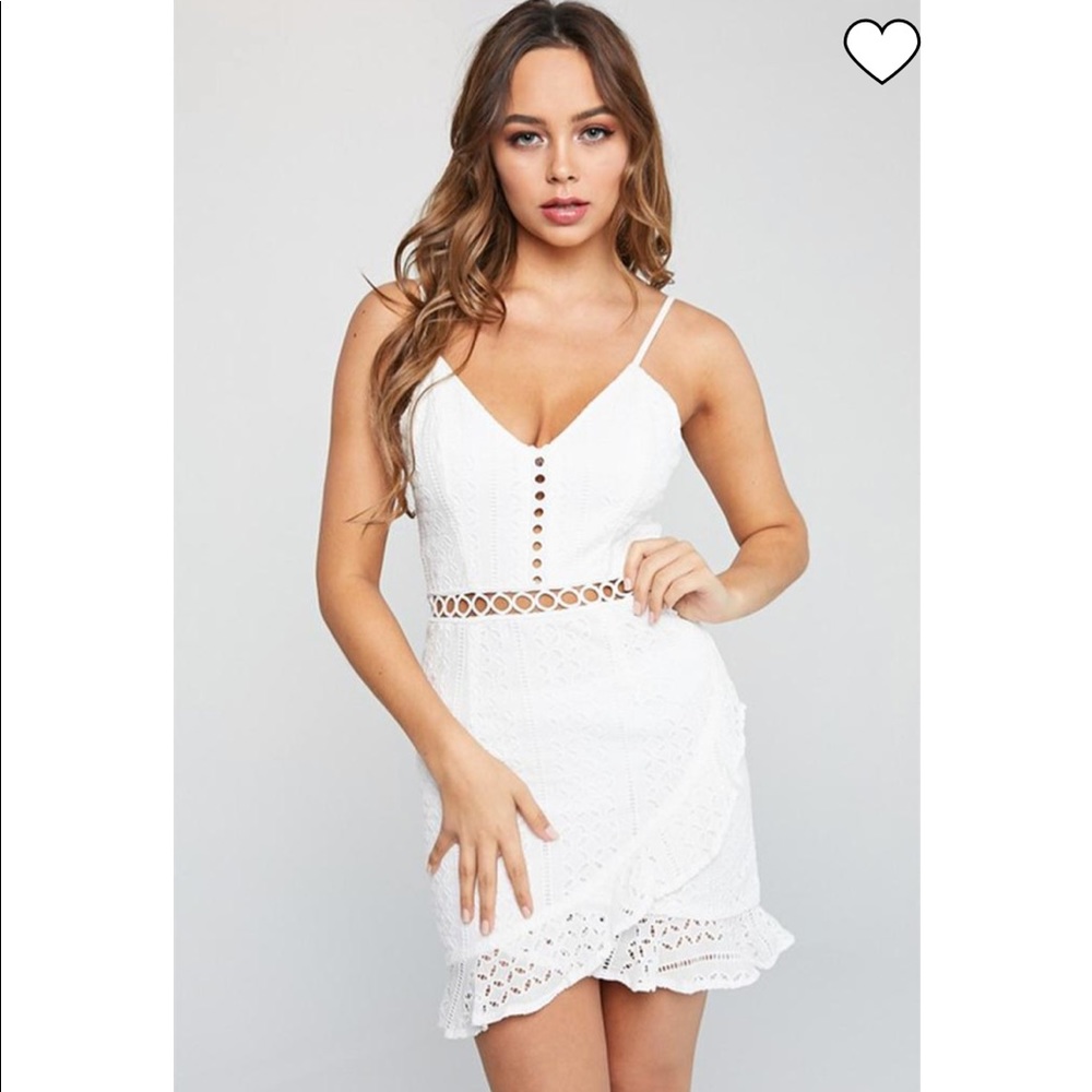 Ruffle Front Dress in White